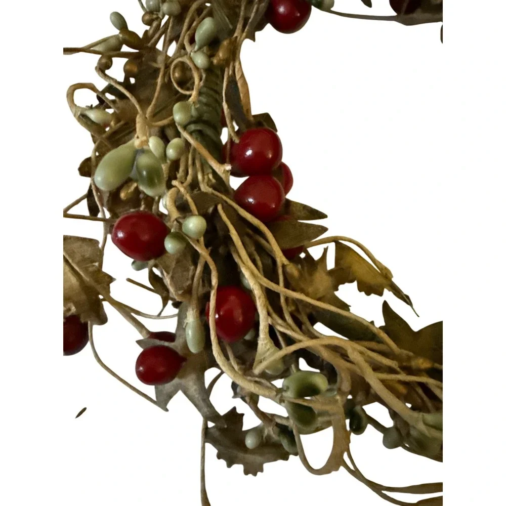 Rustic Berry Leaf Candle Ring Wreath Autumn Fall Decor 8